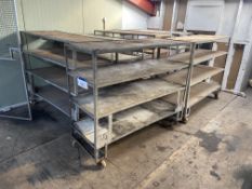 Six Steel Framed Mobile Multi-Tier Racks, mainly approx. 1.6m x 600mm x 1.3m high Please read the