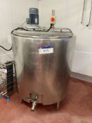1000 LITRE JACKETED MILK/ YOGHURT HOLDING TANK (tank 12), with vertical agitator paddle mixer,