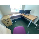 L-Shaped Desk, with multi-drawer pedestal and typist chair Please read the following important