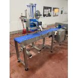 Xact TOP LABEL APPLICATOR, with mobile stainless steel stand and LAC belt conveyor, serial no.