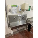Syspal Stainless Steel Twin Knee Operated Hand Washing Sink, approx. 1030mm wide, with wall