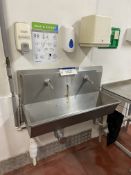 Syspal Stainless Steel Twin Knee Operated Hand Washing Sink, approx. 1030mm wide, with wall