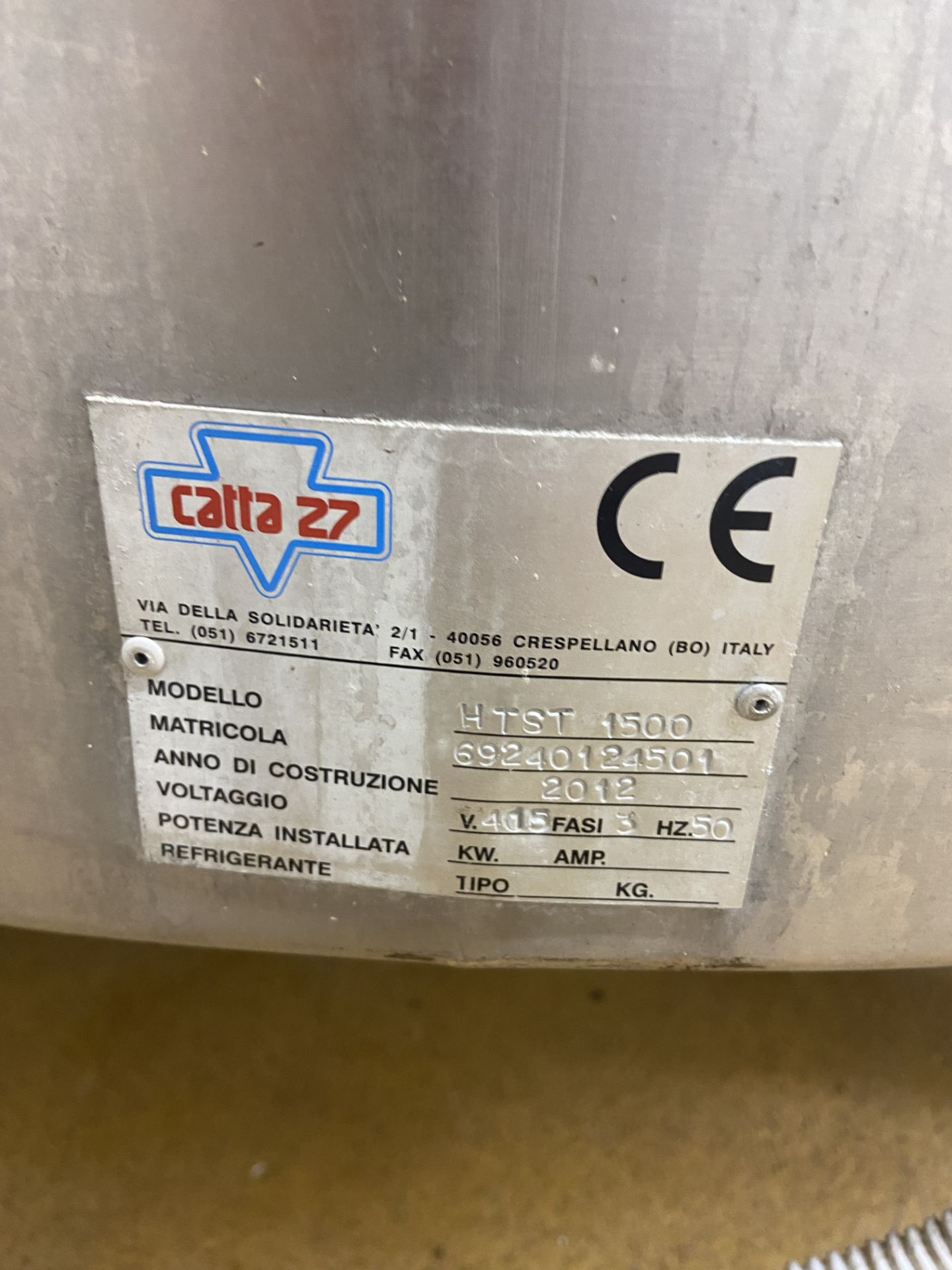 Catta 27 HTST 1500 JACKETED STAINLESS STEEL TANK, serial no. 69240124501, year of manufacture - Image 2 of 5