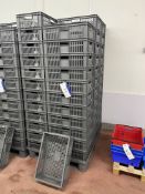 60 Plastic Boxes, each approx. 560mm x 365mm x 170mm deep (internal), plastic pallet Please read the