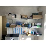 Assorted Office Requisites & Equipment, as set out on two wall racks and on desk Please read the