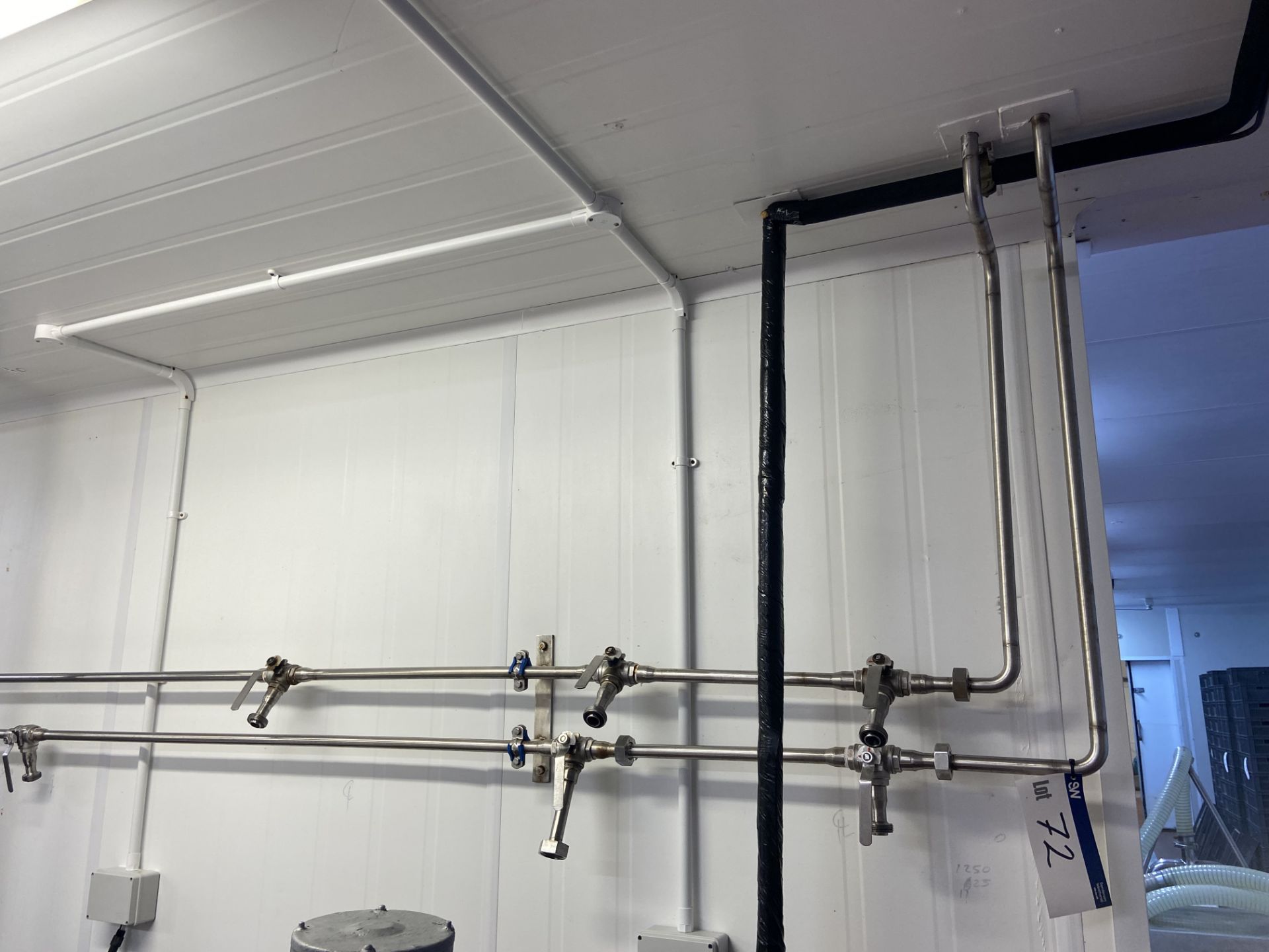 Mainly 25mm outside dia. Stainless Steel Flow Piping, throughout Tank Room (not in roof space), with