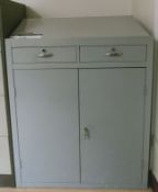 Metal Cabinet, with drawers doors and sloping top, approx. 85cm x 150cm x 75cm, loading free of
