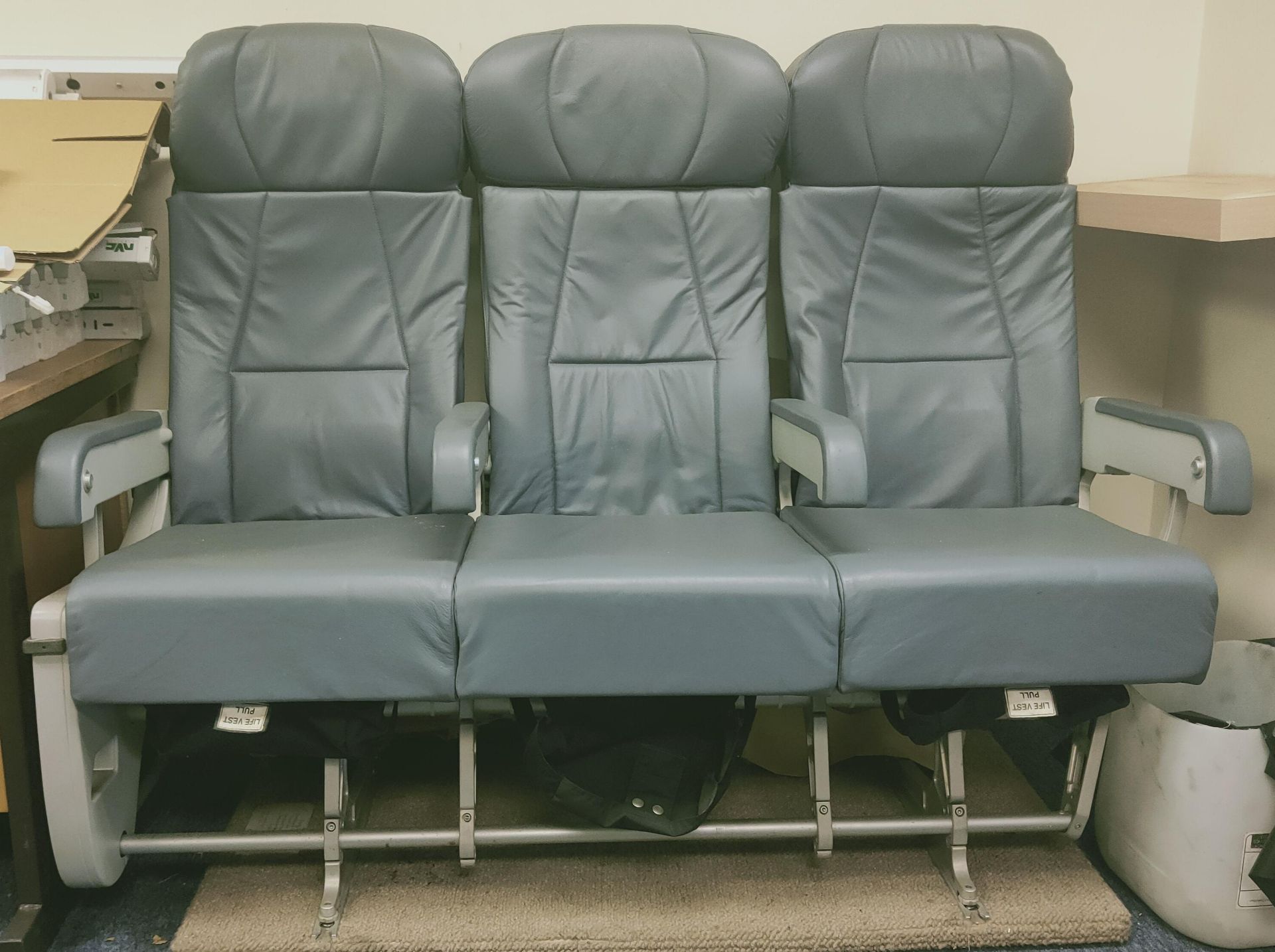 Set of Three Unused Leather Airplane Seats, loading free of charge - yes (vendors comments - unused)