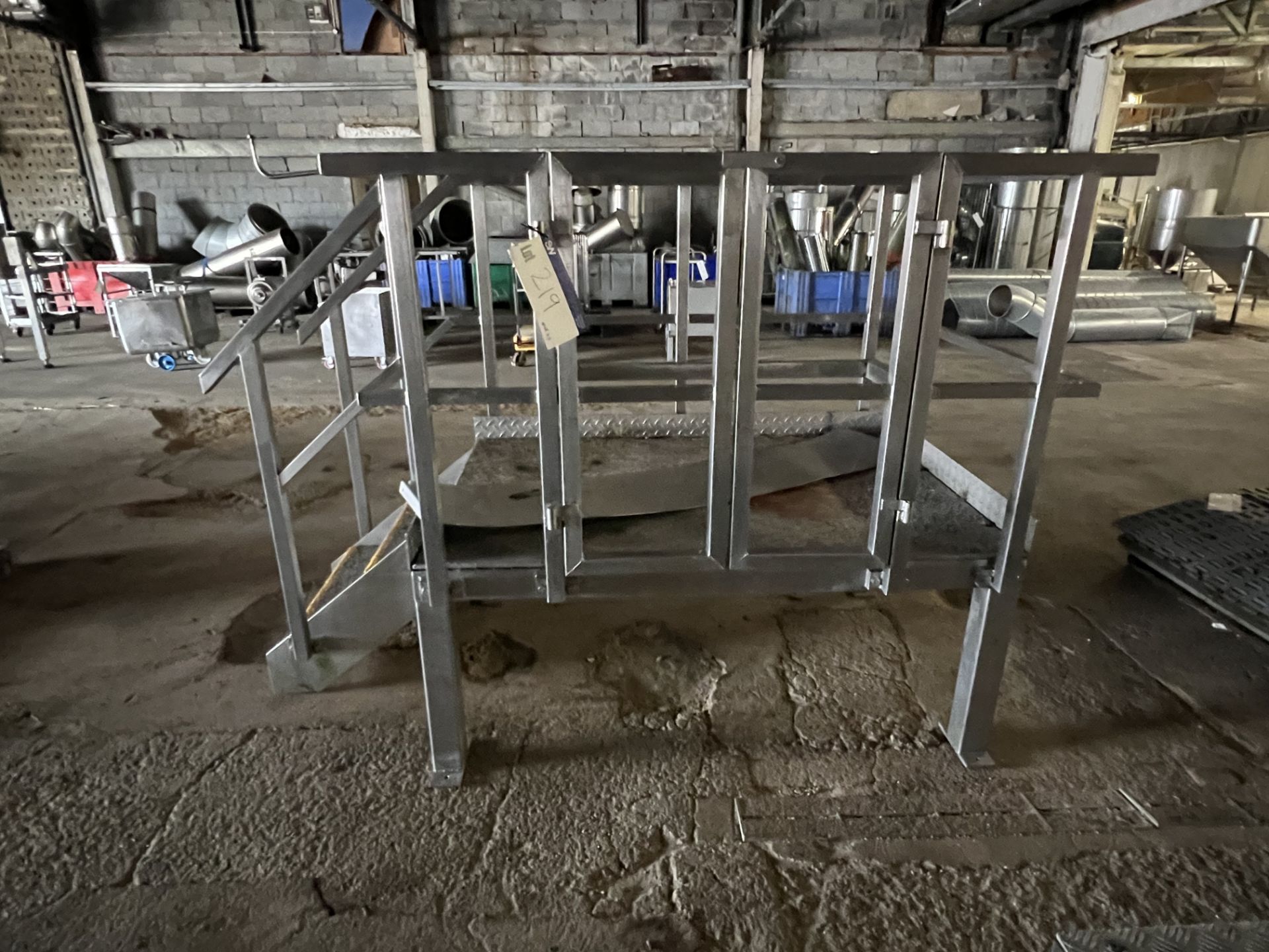 Three Rise Inspection Stand/ Gantry, with rails all around and gate on one side, approx. 2.2m x 1.1m