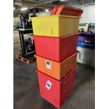 Four Mobile Plastic Bins & 20 Lids, approx. 50cm x 60cm x 60cm deep Please read the following