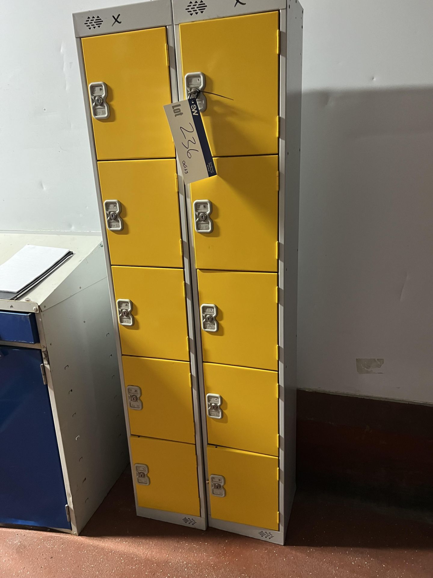 Two x Five Door Lockers (no keys), each locker approx. 30cm x 25cm x 30cm deep, 30cm x 30cm x 1.8m