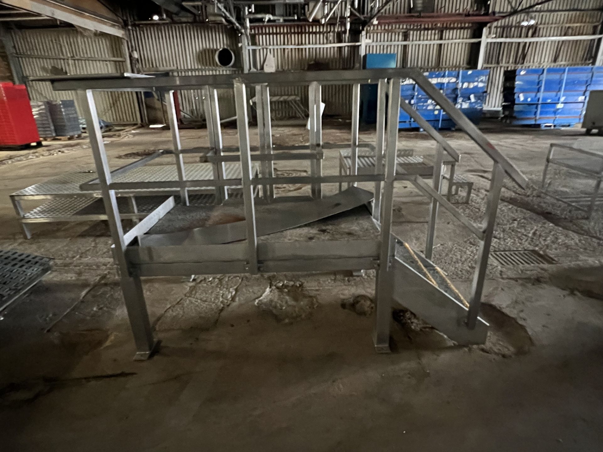 Three Rise Inspection Stand/ Gantry, with rails all around and gate on one side, approx. 2.2m x 1.1m - Image 3 of 4