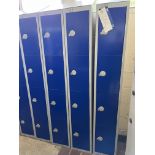 Four Lockers, with four doors/ compartments each, sloping roof, each locker approx. 42cm x 30cm x