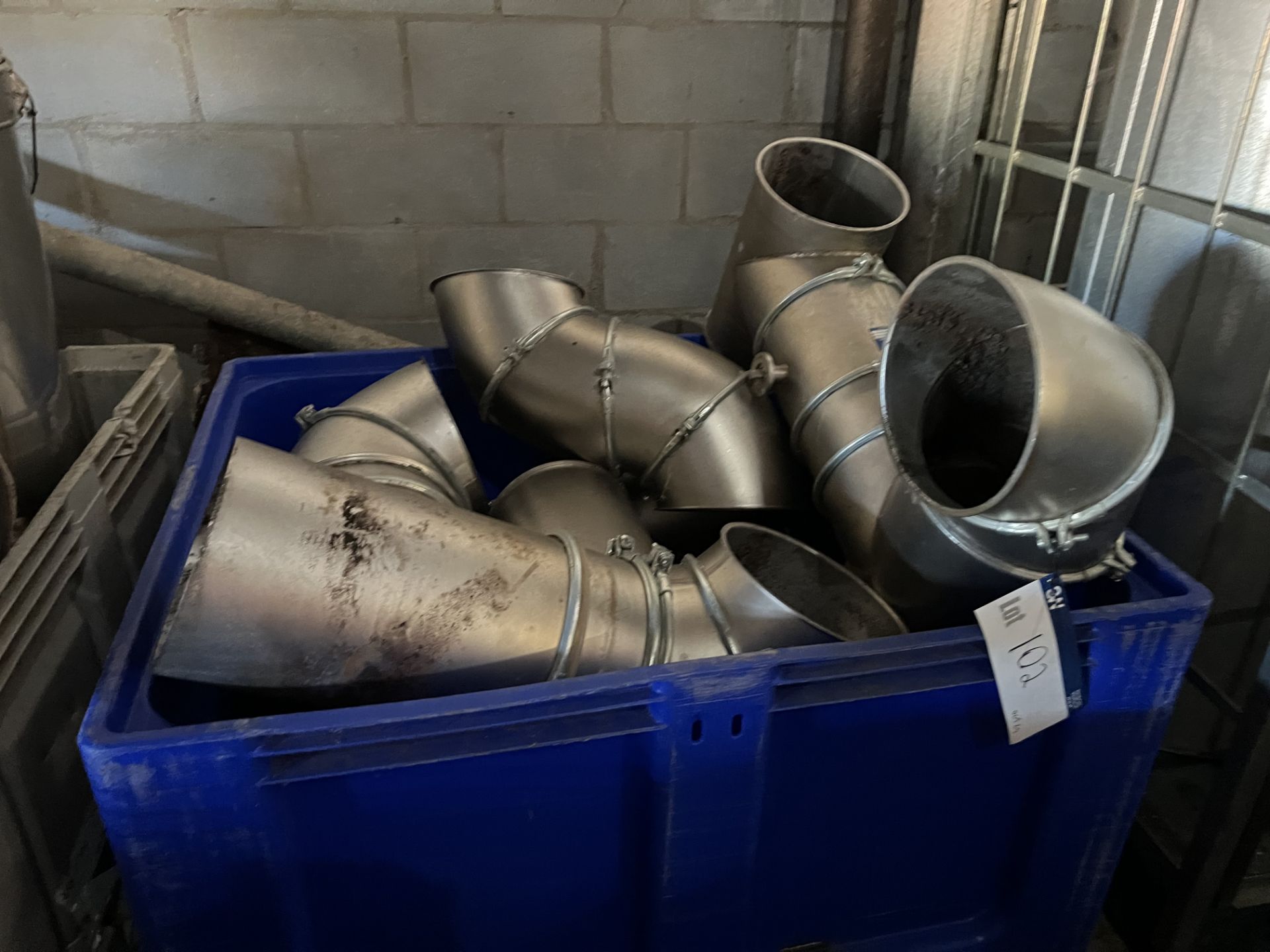 Bins, with assorted stainless steel pipe, ducting and bends Please read the following important