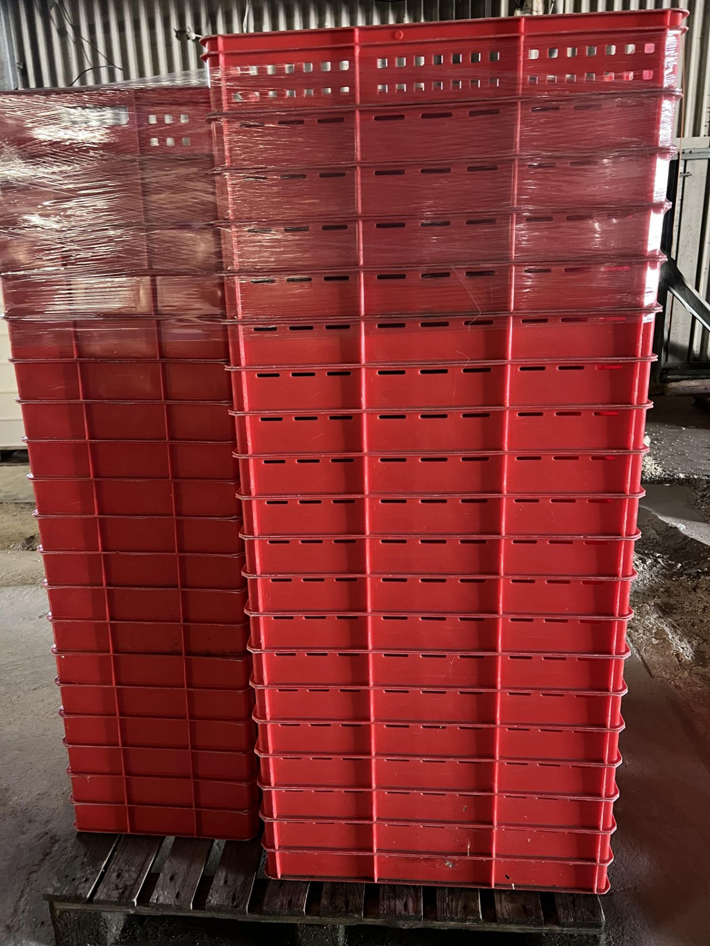 58 Red Plastic Trays, approx. 75cm x 45cm x 11cm deep Please read the following important