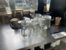 Assorted Glassware & Crockery etc., with cardboard cups and consumables in and on lot 122 Please