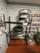Six Assorted Motorcycle Tyres, with multi-tier rack Please read the following important notes:- ***