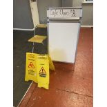 A-Frame White Board, with folding high stool and two A-frame notices Please read the following