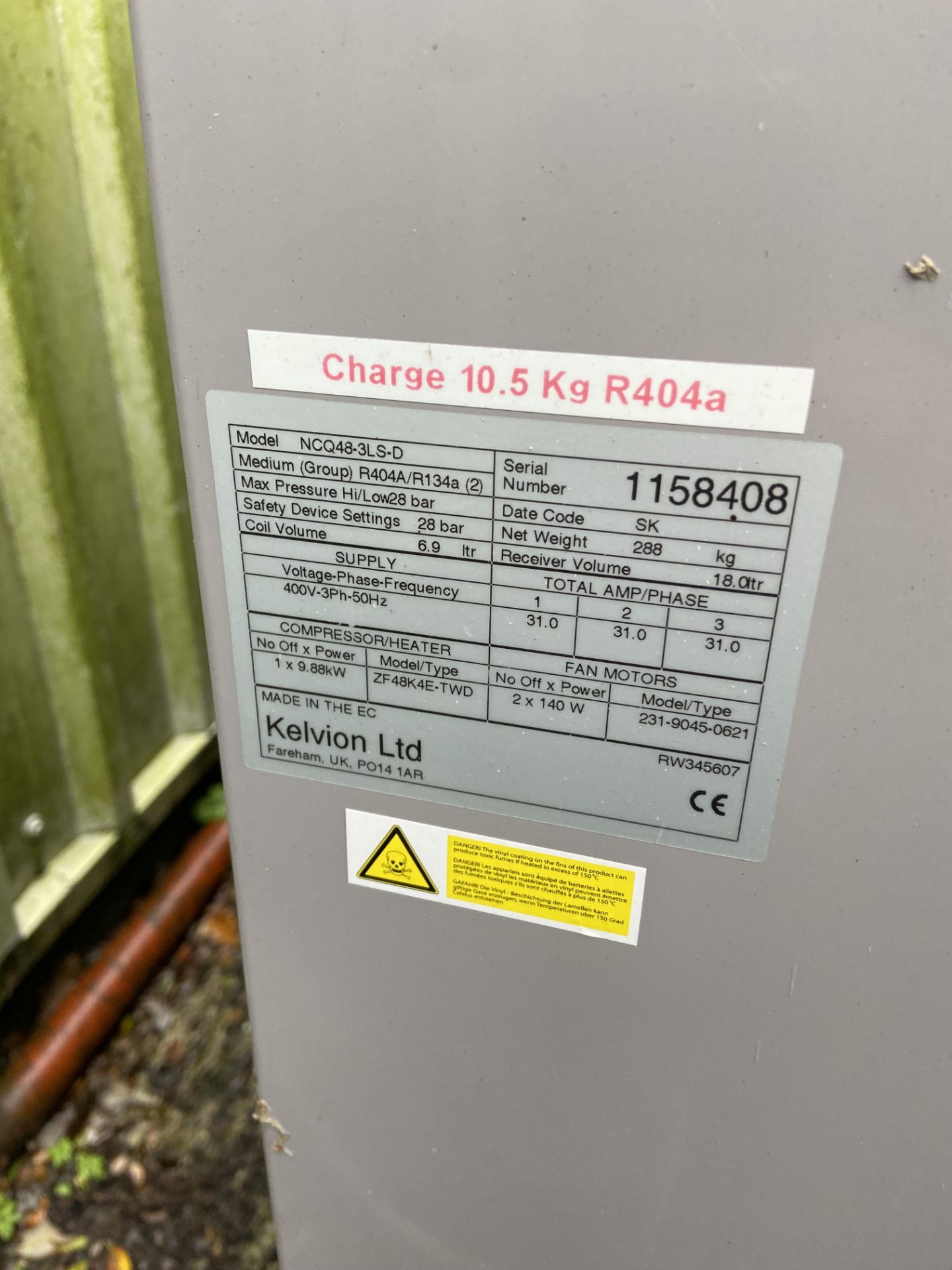 Searle Kelvion NCQ48-3LS-D Condenser Unit, serial no. 1158408,  This lot requires risk - Image 2 of 2