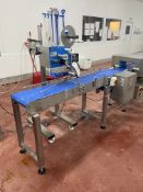 Xact TOP LABEL APPLICATOR, with mobile stainless steel stand and LAC belt conveyor, serial no.