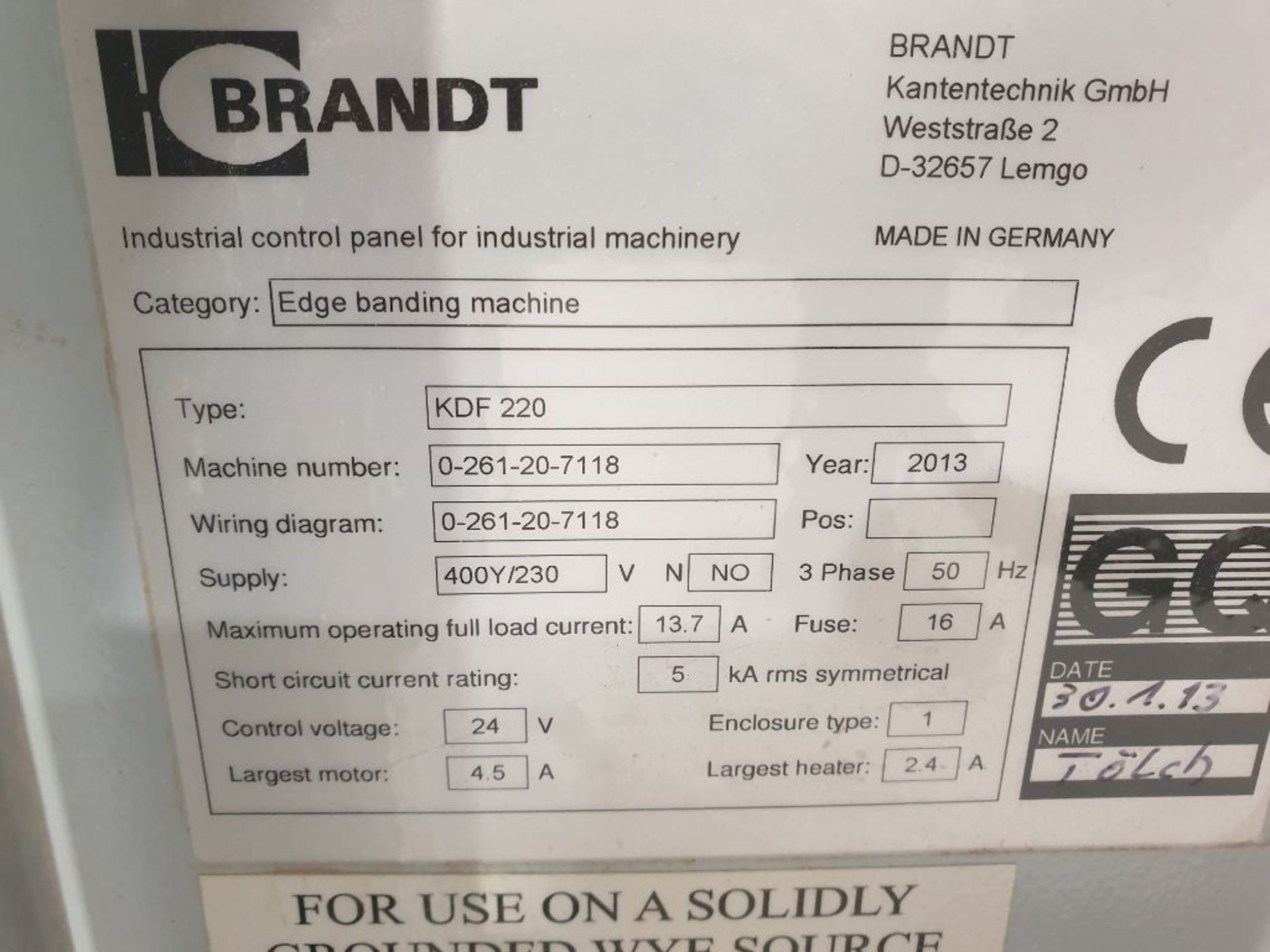 Brandt KDF220 Highflex Single Sided Edgebander, Serial No. 0-261-20-7118, Year of Manufacture - Image 10 of 11