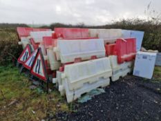 Approximately 70 Plastic Interlocking Water Fill Traffic Management Barriers & 3 Road Signs Please