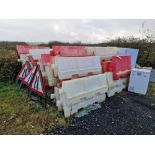 Approximately 70 Plastic Interlocking Water Fill Traffic Management Barriers & 3 Road Signs Please