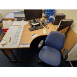 Light Oak Veneered L-Shaped Desk and Office Swivel Chair (All contents Excluded) Please read the