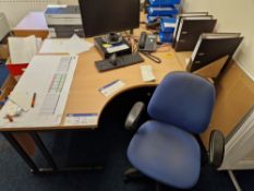 Light Oak Veneered L-Shaped Desk and Office Swivel Chair (All contents Excluded) Please read the