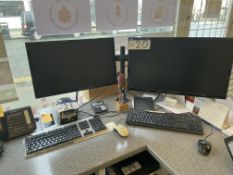 Acer K22HQL LCD Monitor and Acer K242HL LCD Monitor on Desk Mounted Stand, Two Keyboards and Two