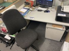 Desk, Fabric Back Swivel Office Chair and Two Drawer Pedestal Please read the following important