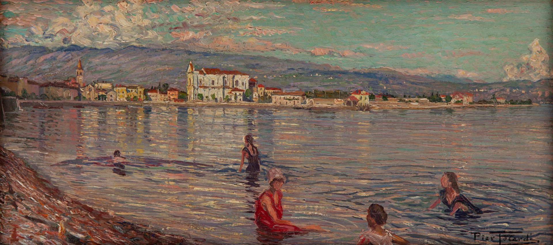"Bagnanti a Maderno, lago di Garda" - Piero Focardi