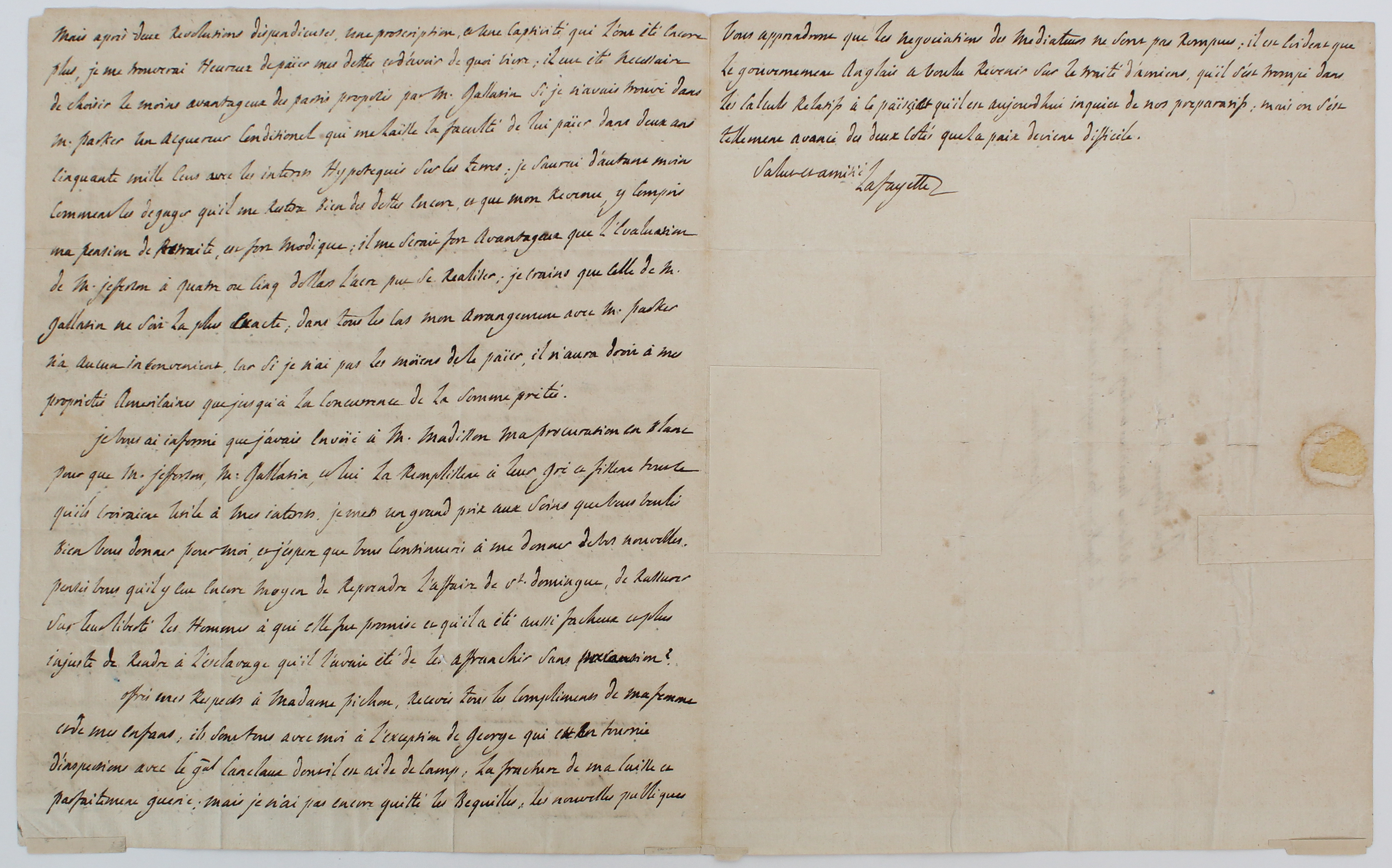 Letter Written And Signed By Lafayette 1803 - Image 2 of 4