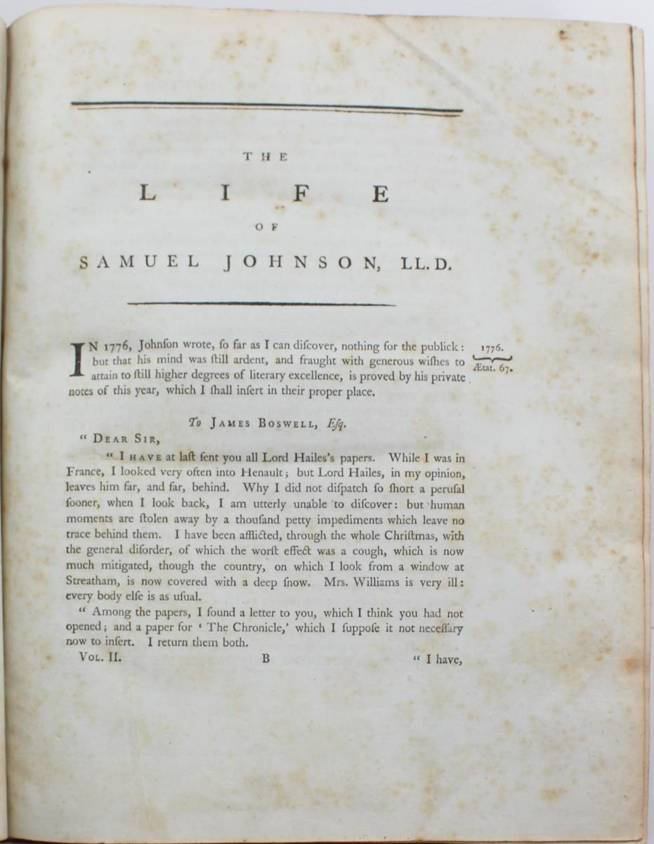 Boswell, The Life of Samuel Johnson 1st Ed 1791 - Image 7 of 7