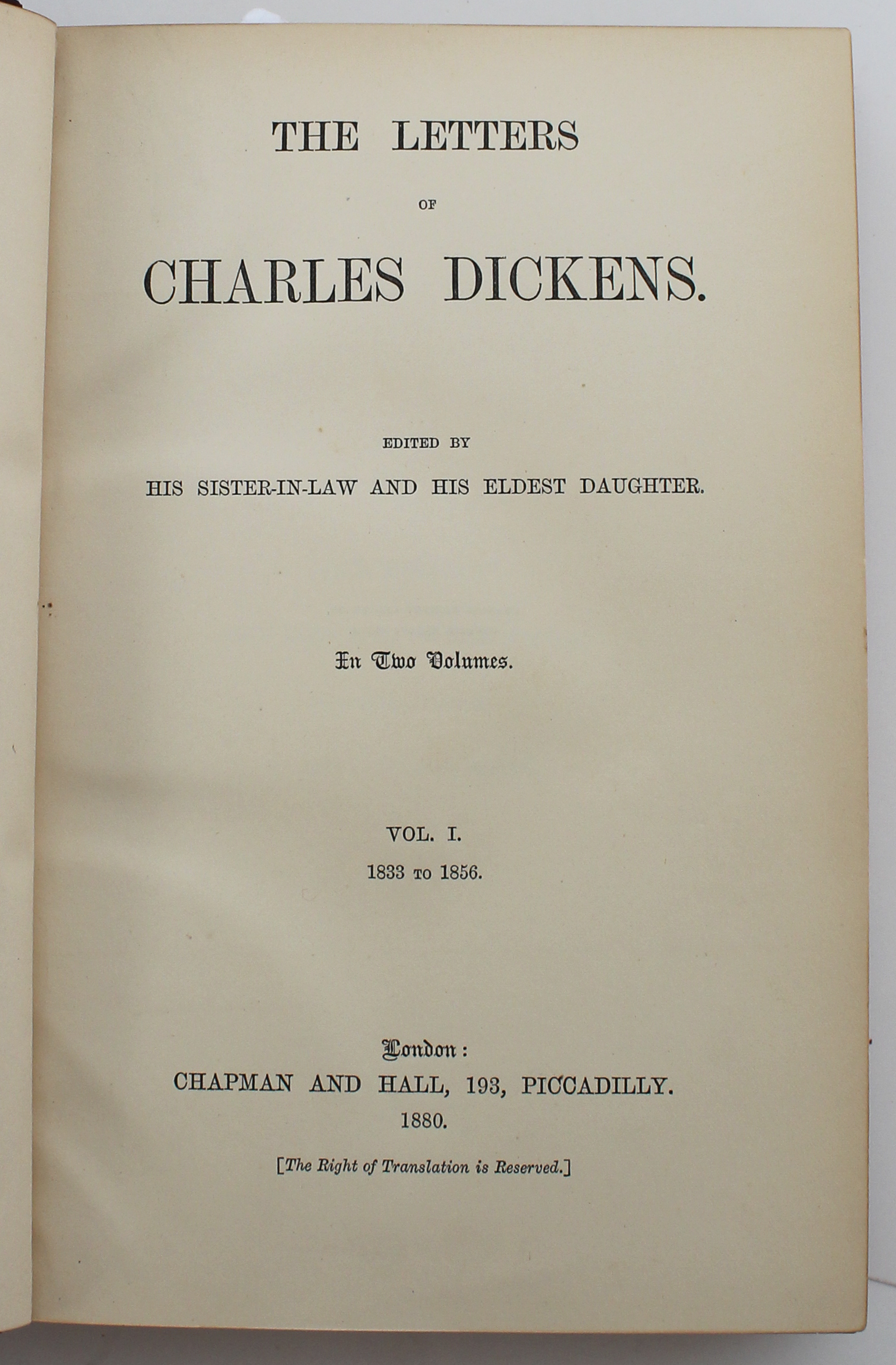 Letters of Dickens, Ed. by His Sister In Law 1880 - Image 2 of 5