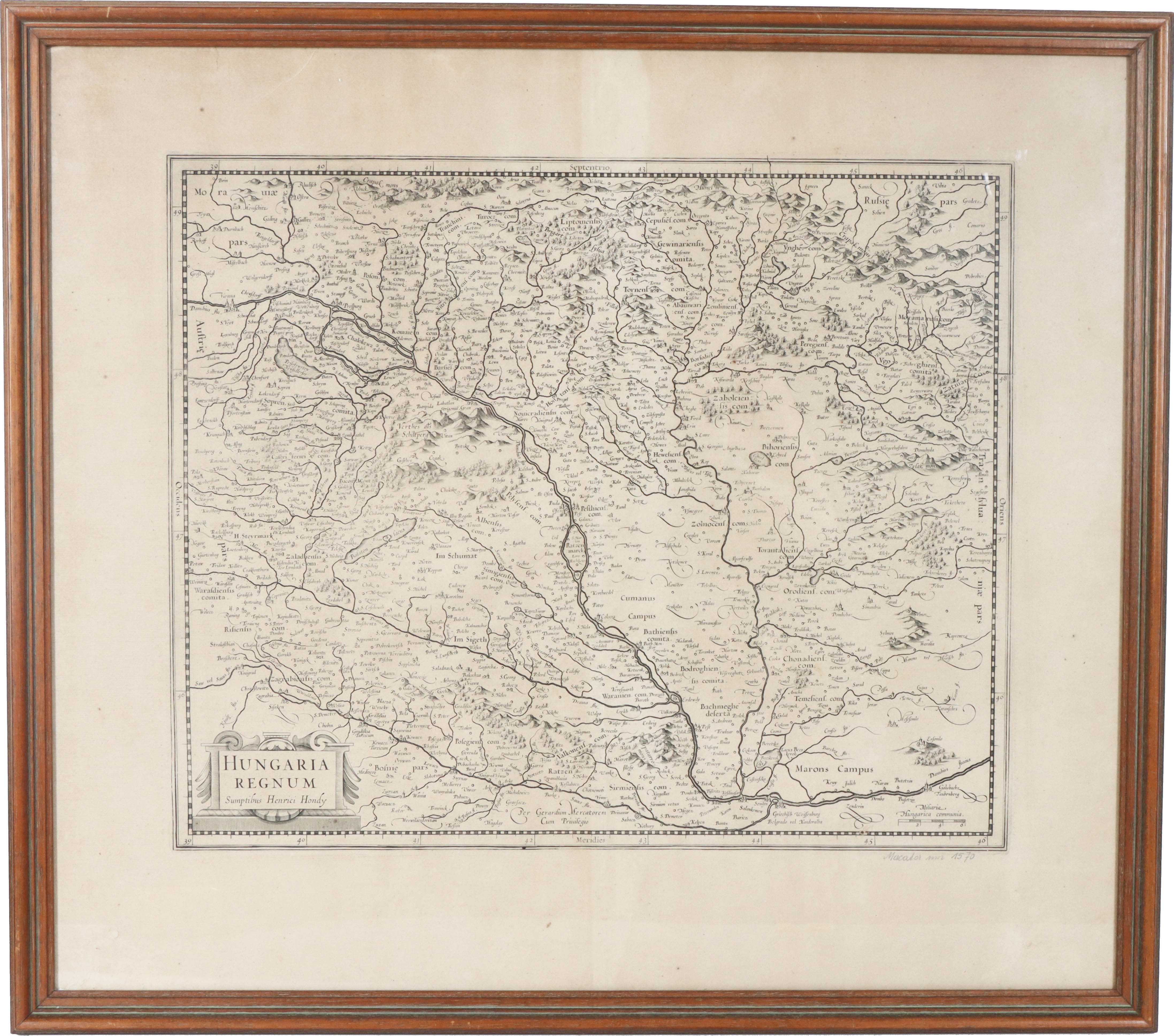 Old antique map of Hungary by Henricus Hondius 1641