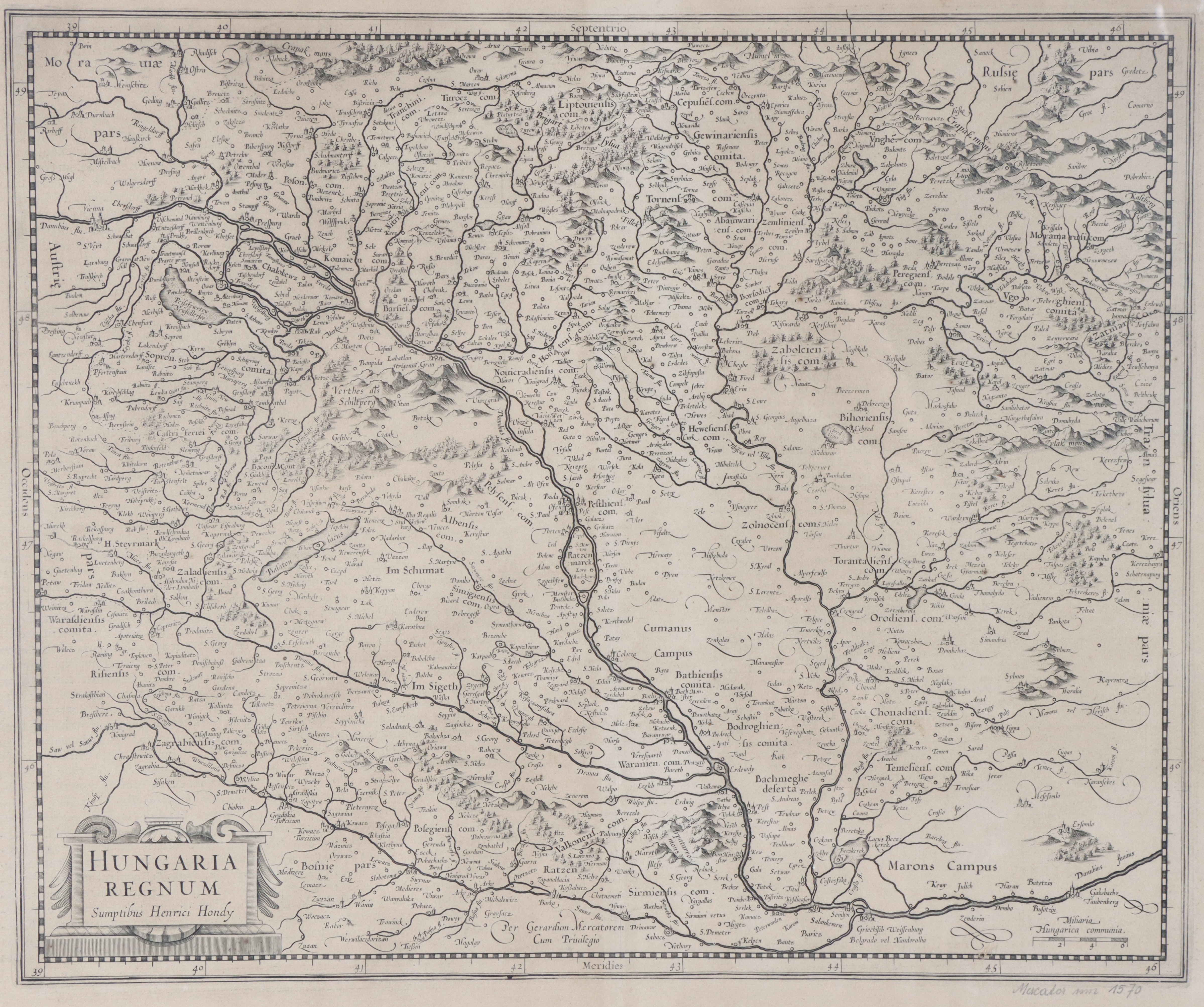 Old antique map of Hungary by Henricus Hondius 1641 - Image 2 of 6