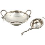 English Sterling Waste Bowl w Tea Strainer, 9 ozt