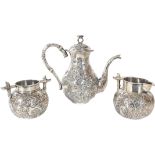 (3) Pc Chinese Silver Tea Set 40 OZT