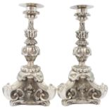 Magnificent D'Argento Pair of Silvered Candlestick