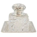 19C American Stering Silver Glass inkwell / plate