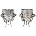 Pr Chinese Export Silver Dragon Vases 25 OZT