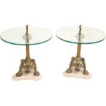 Pair Early 20th C European Bronze & Glass Tables
