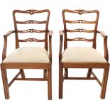 Pair of Upholstered Wood Dining Arm Chairs