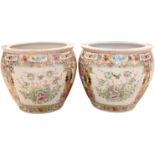 Pair of Large Chinese Hand Painted Fish Bowls