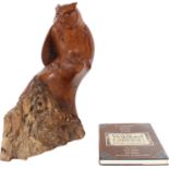 Live Oak Wood Owl Carving with Book