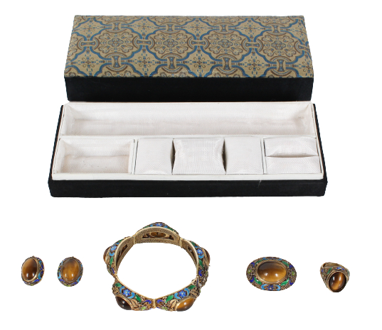 Chinese Cloisonne & Tiger Eye Ladies Jewelry Set