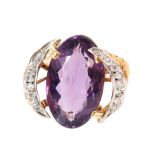 Large Amethyst & Diamond 18k Gold Ring