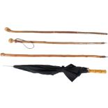 (4) Items: 1 Umbrella & 4 Walking Sticks/Canes