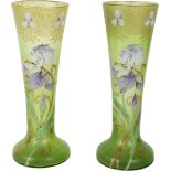 Pair Green Floral Bud Vases